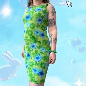 vtg y2k my michelle tropical coconut girl gyaaru chiffon sundress, sz 9/10